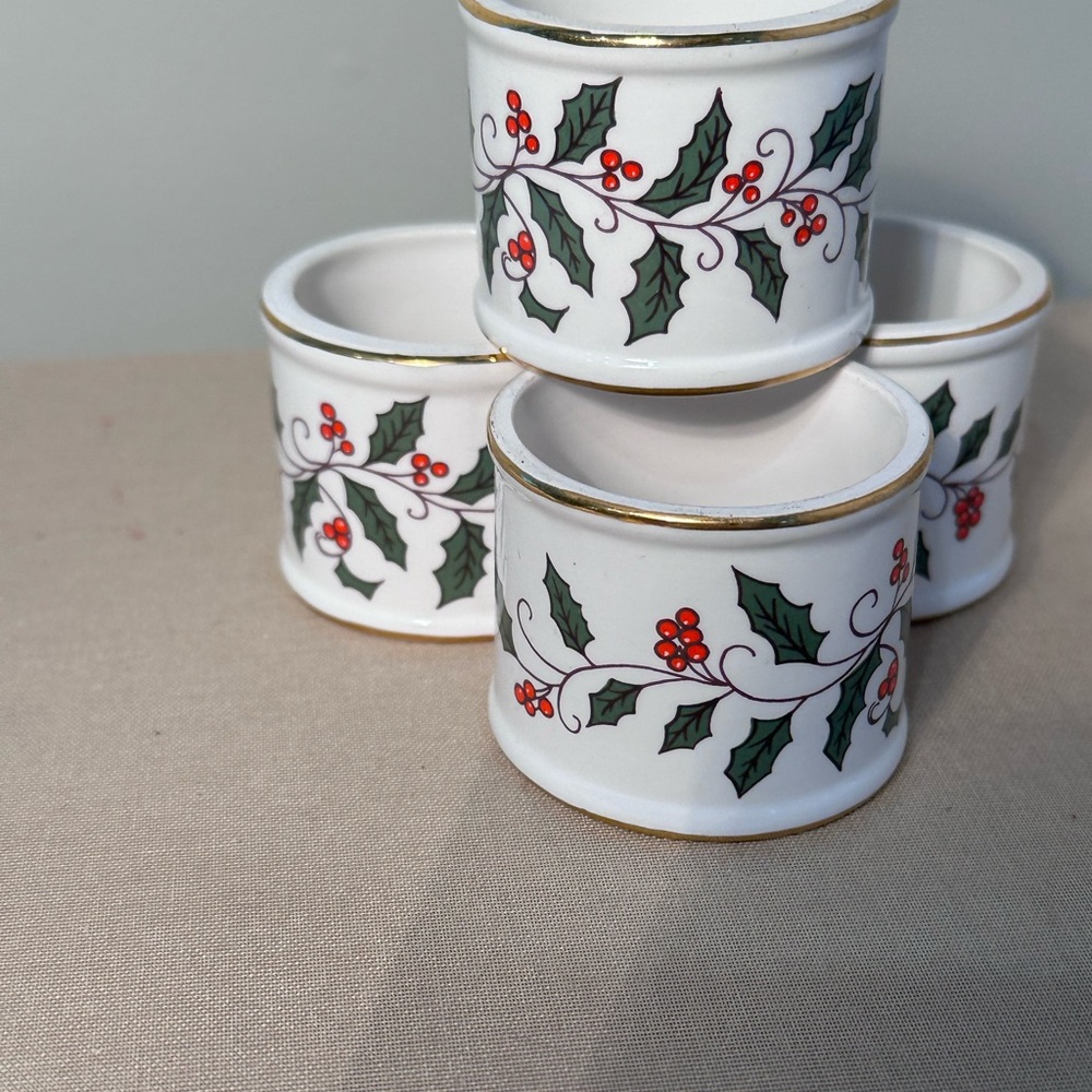 Festive Holly Berry Ceramic Napkin Rings - Picture 3 of 8
